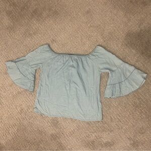 Made in Italy Women's Light Blue Ruffle Sleeve Relaxed Scoop Neck Size Large